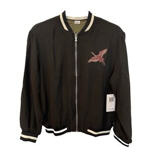 For The Republic Women's L Reversible Embroidered Boho Lightweight Bomber Jacket